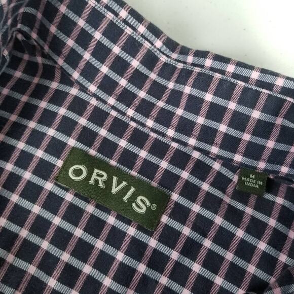 Orvis Men's Black Gray Pink Button Down Plaid Shirt Size Medium - Picture 3 of 4